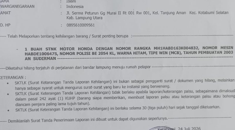 Berita Kehilangan Barang